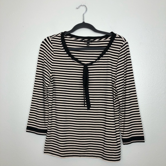 Talbots Tie Neck 3/4 Sleeve Striped Causal Shirt M - Picture 3 of 15